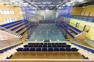 The glass court at the MacArthur Squash Center at UVA.